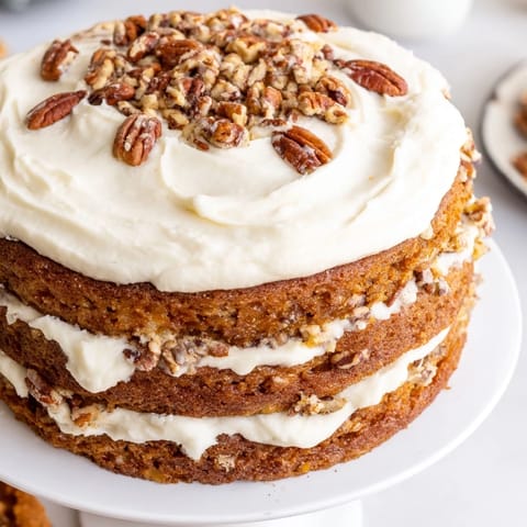 Moist Hummingbird Cake, studded with pineapple and pecans, looks delicious and ready to serve.