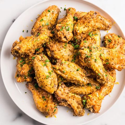 Sizzling Lemon Pepper Wings, coated in a zesty, buttery sauce, perfect for game day.
