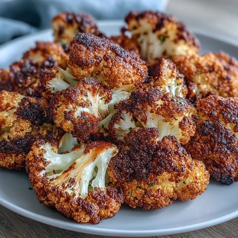 Golden roasted cauliflower florets with crispy edges sit atop a vibrant lemon lentil salad, finished with a swirl of creamy cumin tahini yogurt and fresh herbs.  