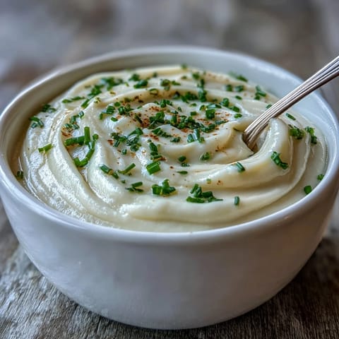 Velvety Creamy Celery Root Bisque served in a rustic white bowl, highlighting its smooth, pale texture.