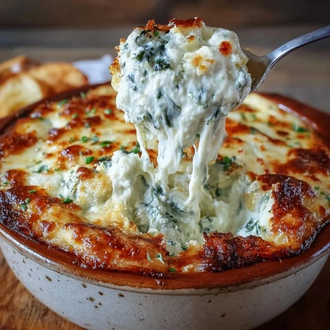Creamy Spinach Artichoke Dip garnished with fresh parsley, featuring a rich blend of spinach and artichoke hearts in a skillet.