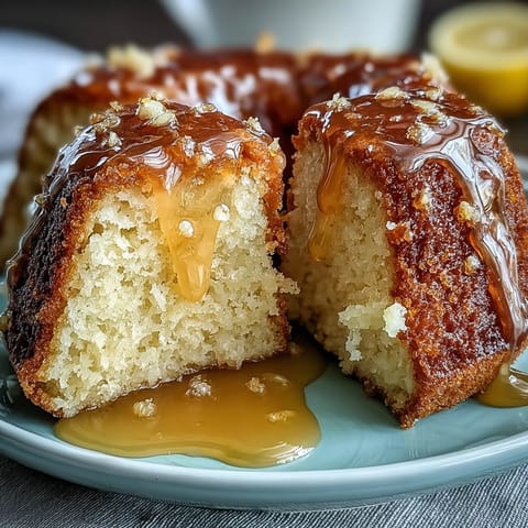 A golden lemon drizzle loaf cake with tangy glaze, perfect for afternoon tea or spring gatherings.