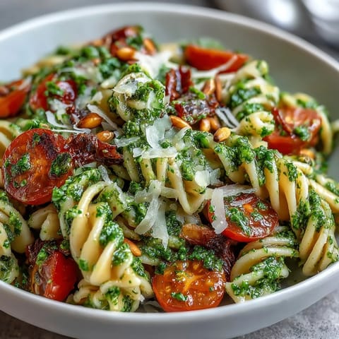 Summer Pasta Salad Pesto Tomatoes