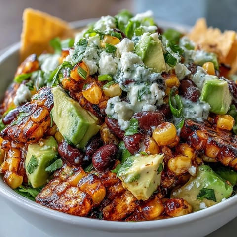 Vibrant grilled corn and black bean taco salad bursting with fresh, colorful ingredients.