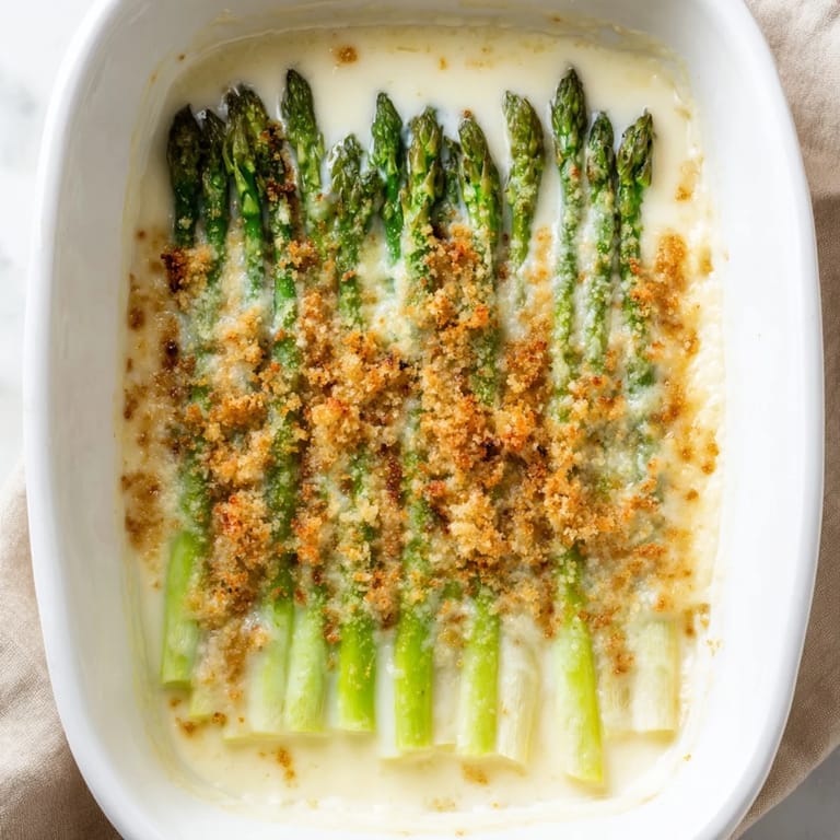 Melted cheese bubbles over tender asparagus in this flavorful, homemade asparagus casserole.