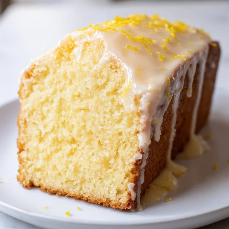 Moist and aromatic Lemon Pound Cake with a generous drizzle of tangy, sweet lemon glaze on top.