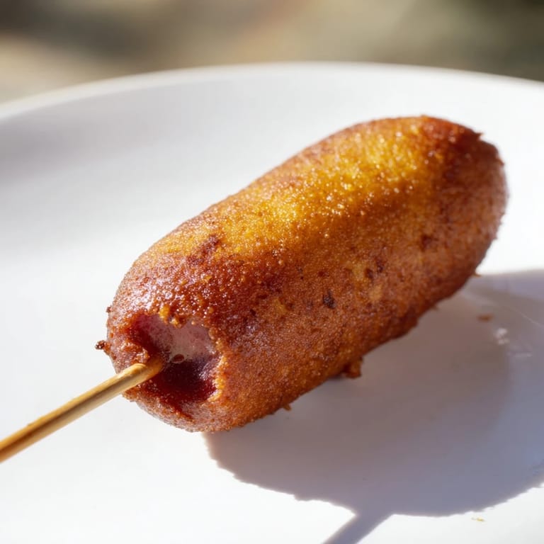 Perfectly cooked corn dogs: imagine the satisfying crunch of the cornmeal exterior on a stick!