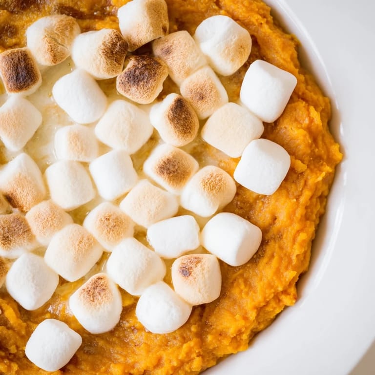 Golden-brown pecan streusel topping a creamy, perfectly baked Sweet Potato Casserole, ready to serve.