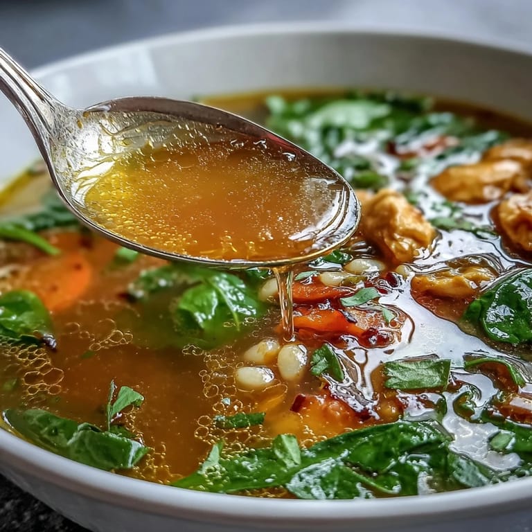 Fresh parsley and a lemon wedge garnish this comforting, immunity-boosting bowl, steaming gently as a colorful spinach leaf floats on top.  