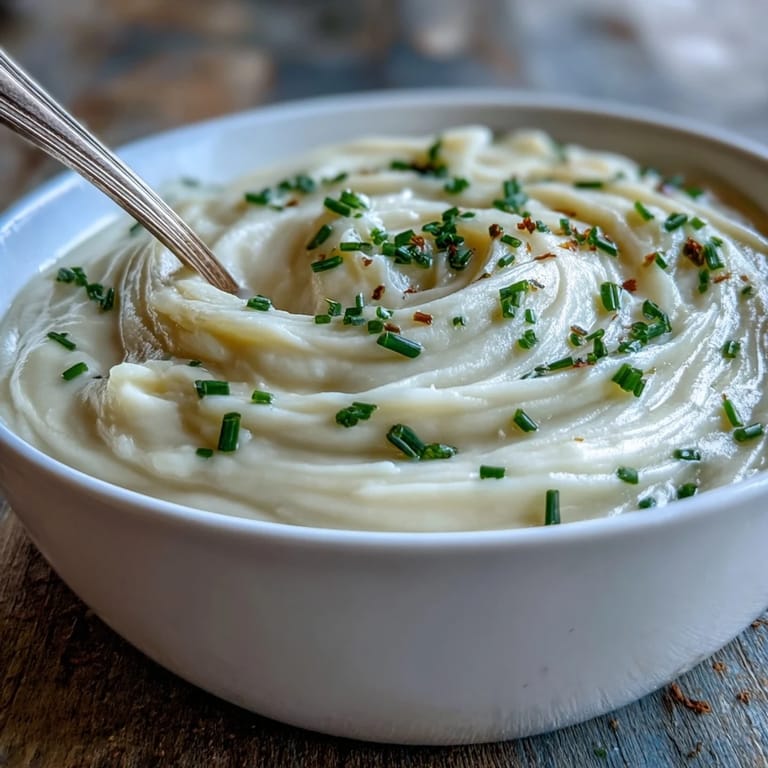 Close-up of Creamy Celery Root Bisque, ready to serve with a side of crusty bread for dipping.