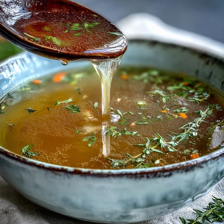 Pouring a warm cup of Vegetable Broth From Scraps, ready to sip or use in a comforting soup.