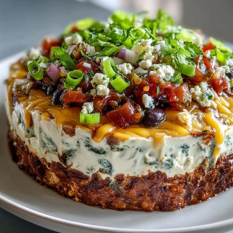 This 4-Way Layered Dip is topped with cheddar cheese, olives, and green onions for crunch.