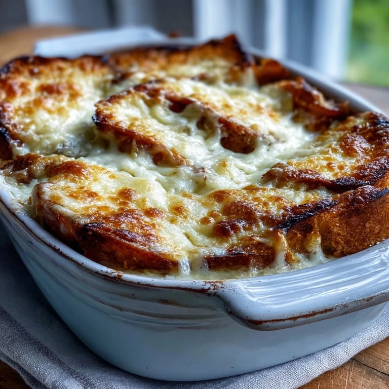 A slice of Croque Monsieur Casserole served with a crisp side salad.