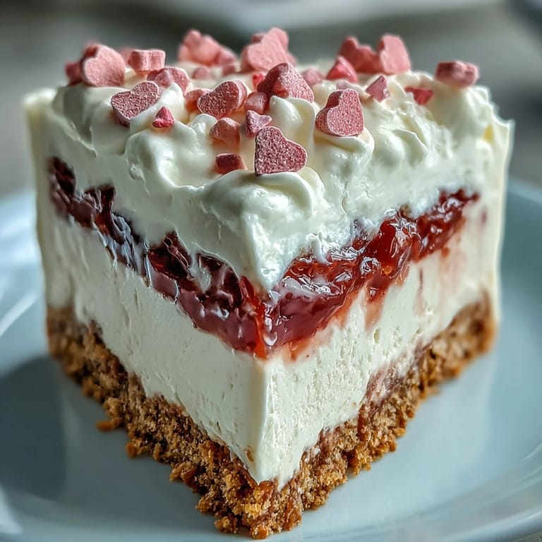 Candy Hearts Fake Cake on a marble counter, with a knife ready to serve and sprinkles.