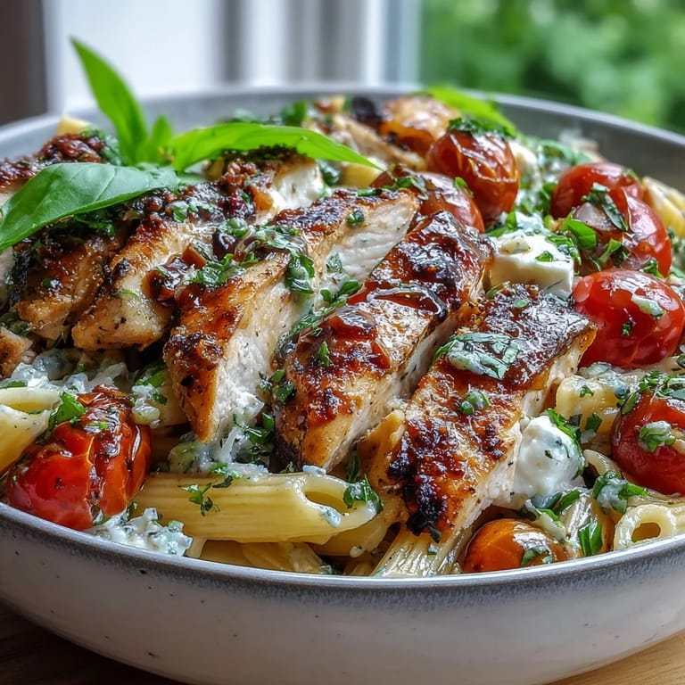 Serving bowls of Bruschetta Chicken Pasta, garnished with Parmesan and fresh basil, perfect for a family summer dinner.