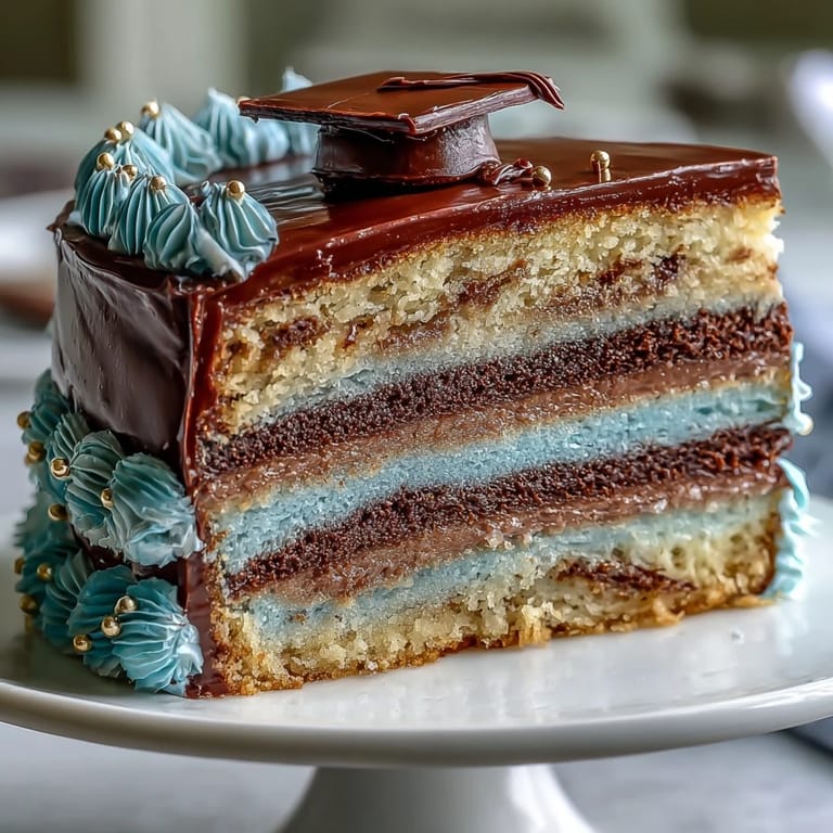 Vibrant ombre layer cake featuring graduation colors and smooth vanilla buttercream.