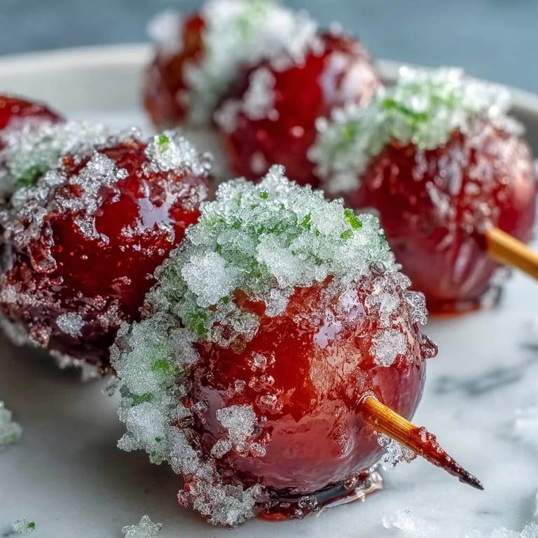 Juicy frozen grapes rolled in fragrant lime sugar, served chilled as a sweet-tart treat.