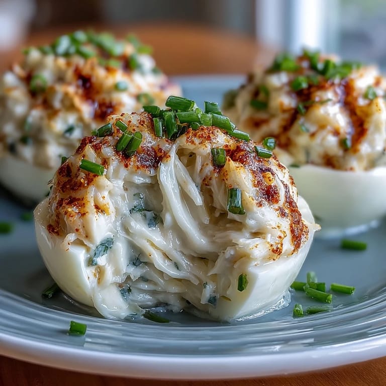 Appetizing Crab Cake Deviled Eggs piled high, ready for your next party.