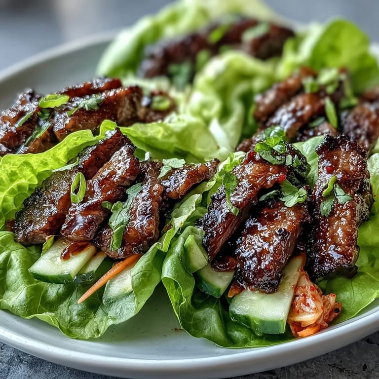 Spicy, savory Korean BBQ beef wraps piled high with fresh kimchi and crunchy vegetables.