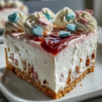 Candy Hearts Fake Cake topped with creamy pink frosting and conversation heart candies on a plate.