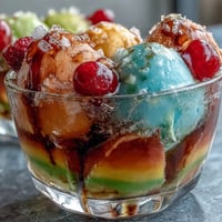 Festive graduation punch bowl with rainbow sherbet and Sprite, topped with citrus slices and cherries, perfect for celebrating.