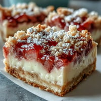 Golden Rhubarb Custard Bars with a flaky shortbread crust, ready to serve.