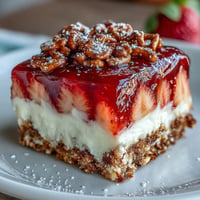 Memorial Day Strawberry Pretzel Salad, layered with creamy, fruity goodness.